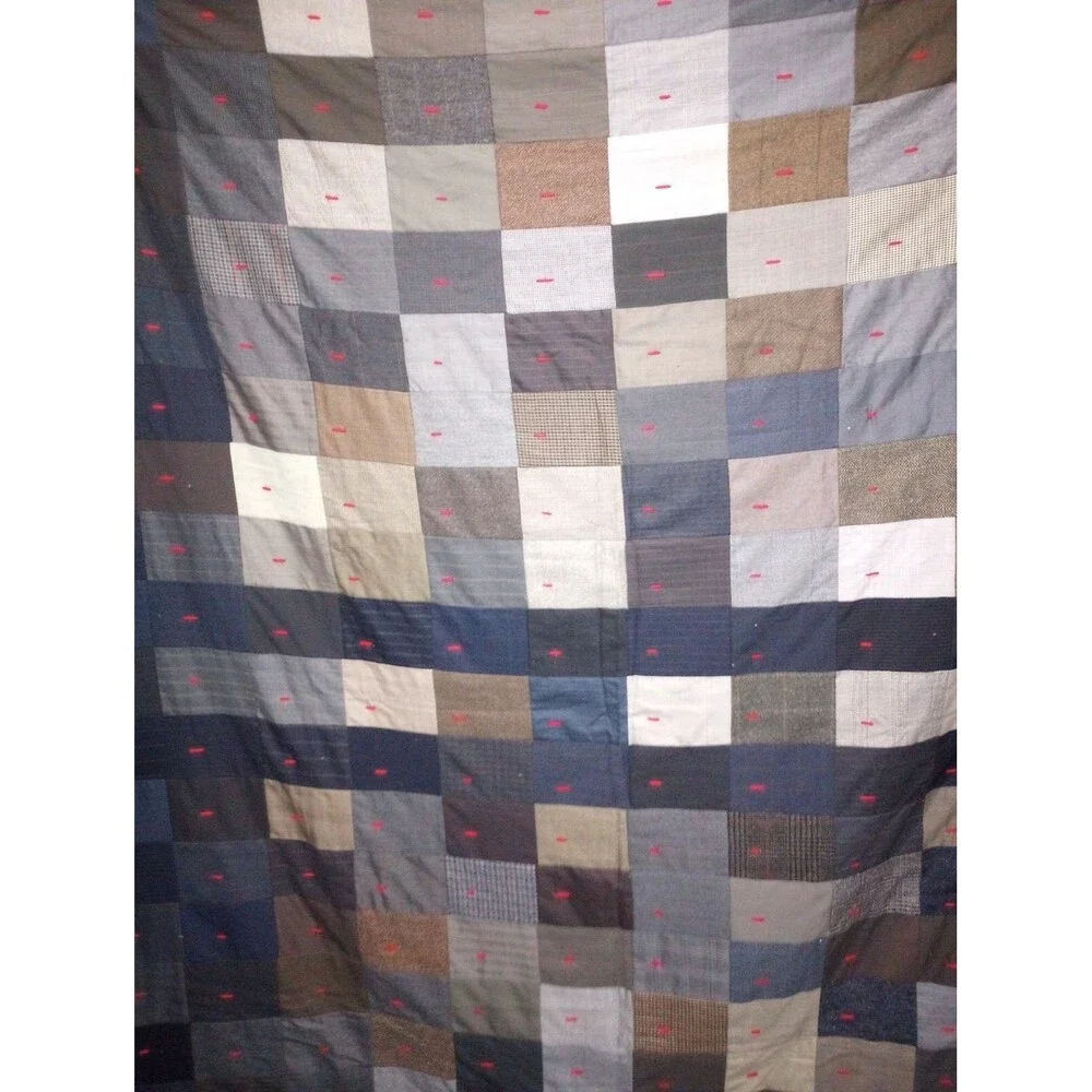 Handmade Block Quilt Blanket Fabric Hand-Tied 85
